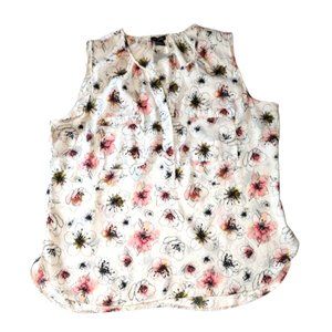 Ann Taylor Sleeveless Lightweight Floral Top Blouse Brown Pink Ivory Polyestr XL